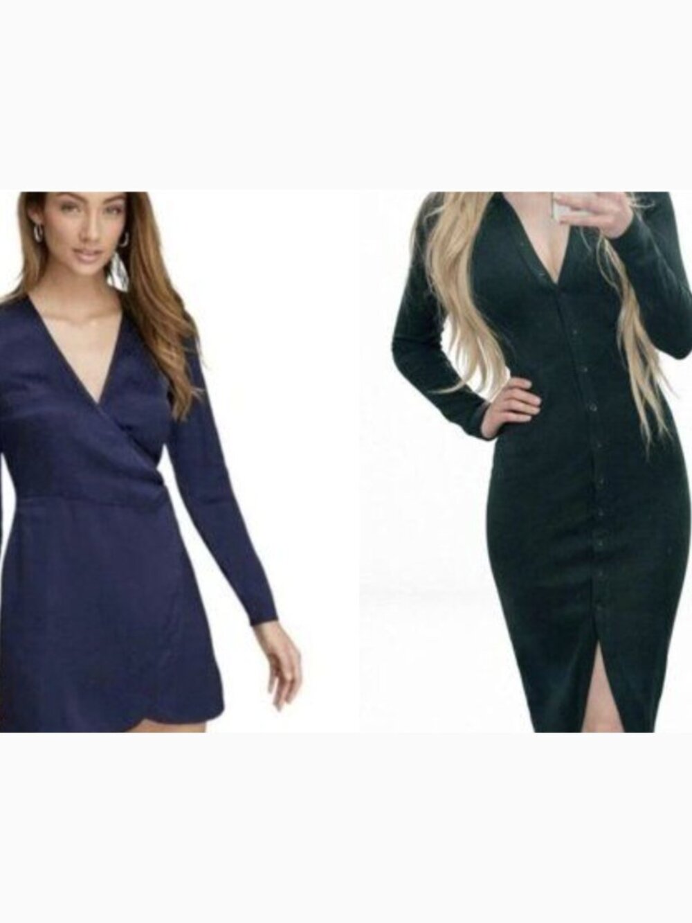 Aritzia Wilfred 2-Dress Bundle XS Navy Wrap Mini + Cove Green Sweater Dress
